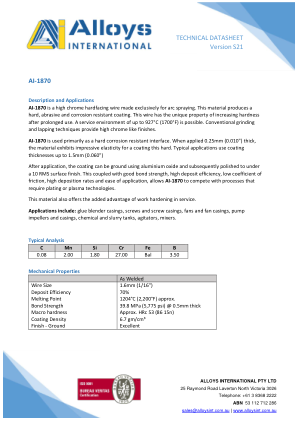 技术数据表版本 S21 AI-1870